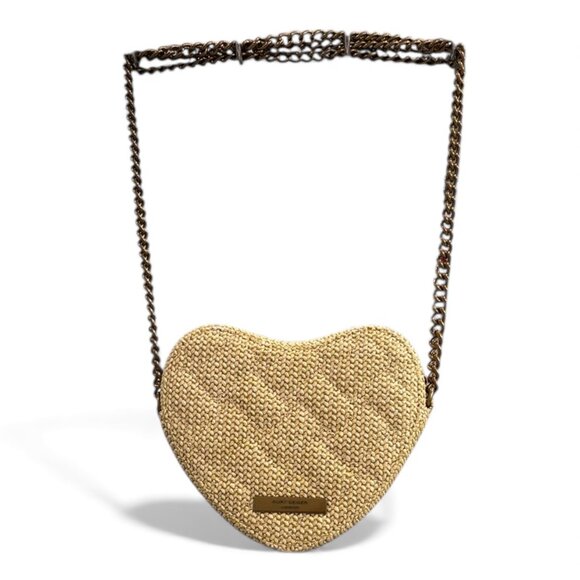 Kurt Geiger Kensington Heart Crossbody Bag Beige Straw Gold Chain NWT - Picture 11 of 15